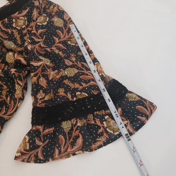 NEW!! Les Serein Women Size S BOHO Floral Peasant 3/4 Sleeve Blouse Top Navy - Picture 13 of 15